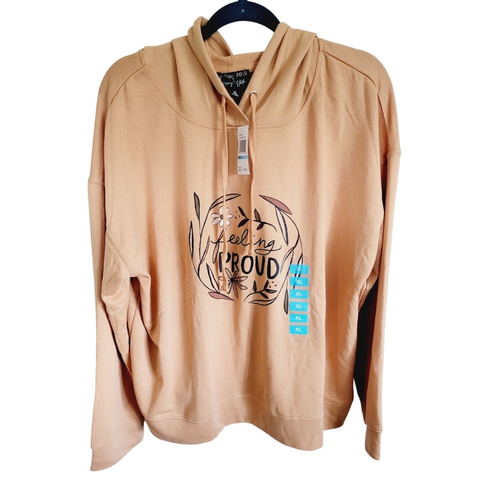 Feeling Proud XL Woman's Hoodie Top Light Mocha Soft‎ Stretch NWT RV $40